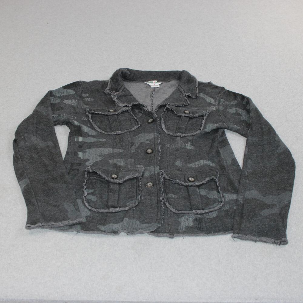 Hard Tail Forever Jacket Women Small Gray Camo Military Pockets USA Grunge Y2K